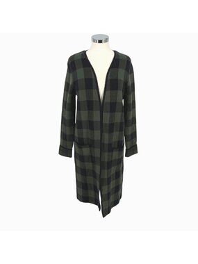 Margeaux & Ellie Plaid Long Open Cardigan Sweater Green Black Size Small